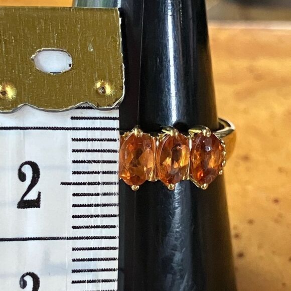 Natural Orange Garnet Sterling Silver Ring Size 8 - Picture 6 of 8